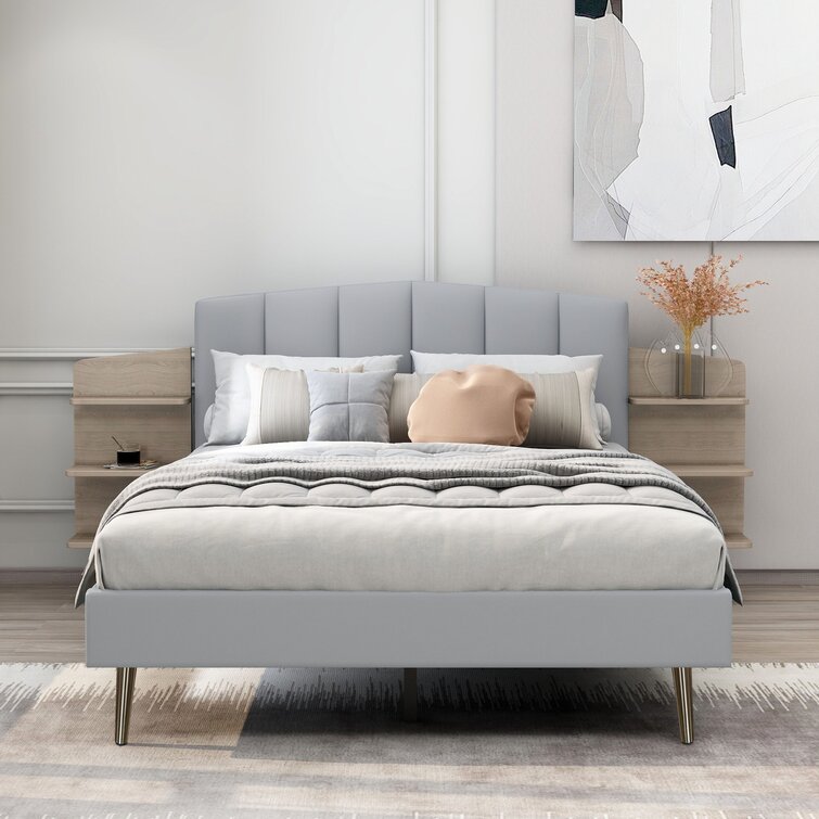 Everly Quinn King Size Upholstered Platform Bed with Oversized