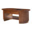 Table basse ovale cannelée de style moderne du milieu du siècle avec tiroirs de rangement, plateau en verre trempé, table basse en bois à 2 niveaux