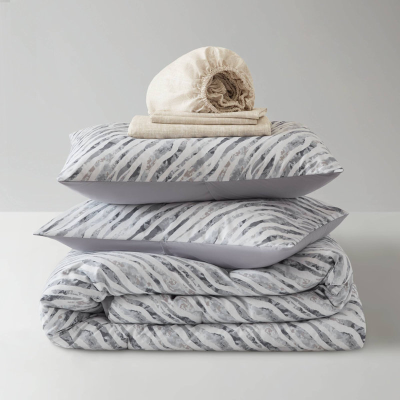 Piece King Bedding Sets, Grey Polyester Modern Comforter Sheet Set