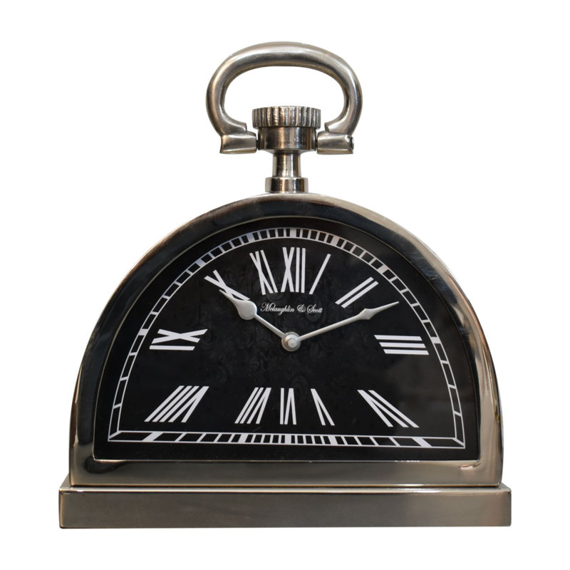 Roman Numeral Metal Electric Tabletop Clock in Black/Brown