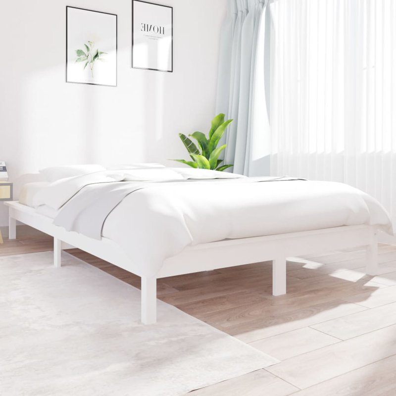 Bed Frame Solid Wood, 160 x 200 cm, White