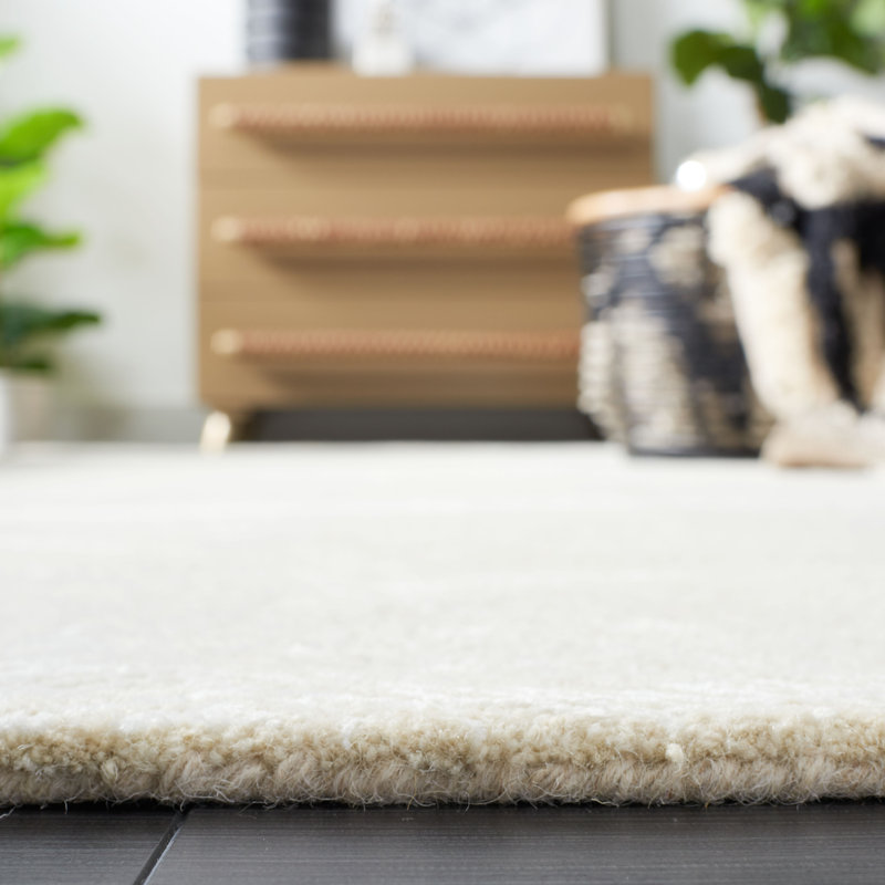 Keough Hand Tufted Viscose/Wool/Cotton Chevron Rug in Ivory/Beige, Round 6'