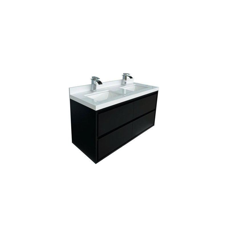 L 48,03 po x P 19,69 po x H 25,59 po, meuble-lavabo mural de couleur noire avec lavabo, Noir, 48"