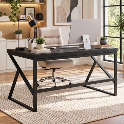 60" Computer Desk for Home Office, Industrial Writing Desk with Metal Frame, Large Workstation Table for Bedroom Apartment Study