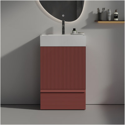Meuble-lavabo 20 po rayé rouge SANS lavabo, armoire de salle de bain autoportante pour salle de bain moderne