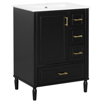 Meuble-lavabo moderne autoportant 24 po avec lavabo en céramique, 3 tiroirs et support de porte 24 po