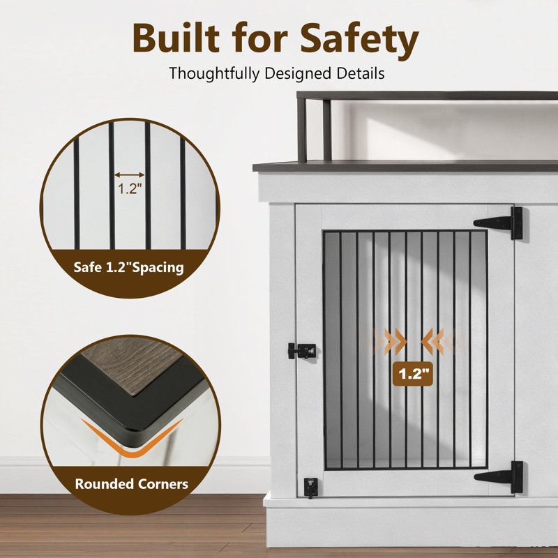 Wooden Dog Crate Furniture Style with Double Doors, Light Gray