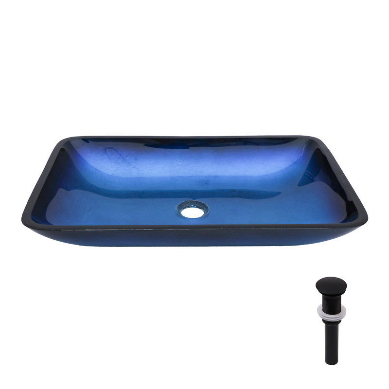 Modern Above-Counter Square Tempered Glass Bathroom Vessel Sink with Pop-Up Drain