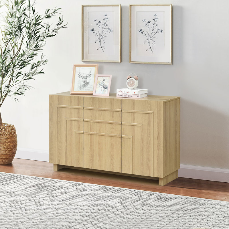 Ann 47" W 16-Pair Shoe Storage Cabinet with Stepped Panel Doors, Oak