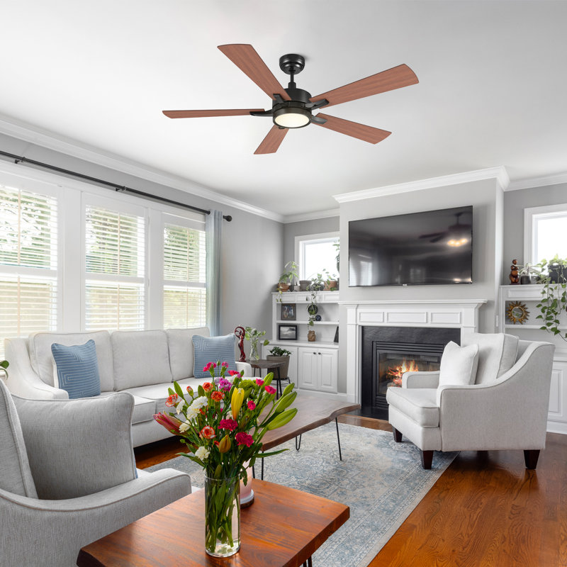 Ventilateur de plafond standard intelligent à 5 pales de 52 po Briyan avec télécommande et ensemble d'éclairage inclus