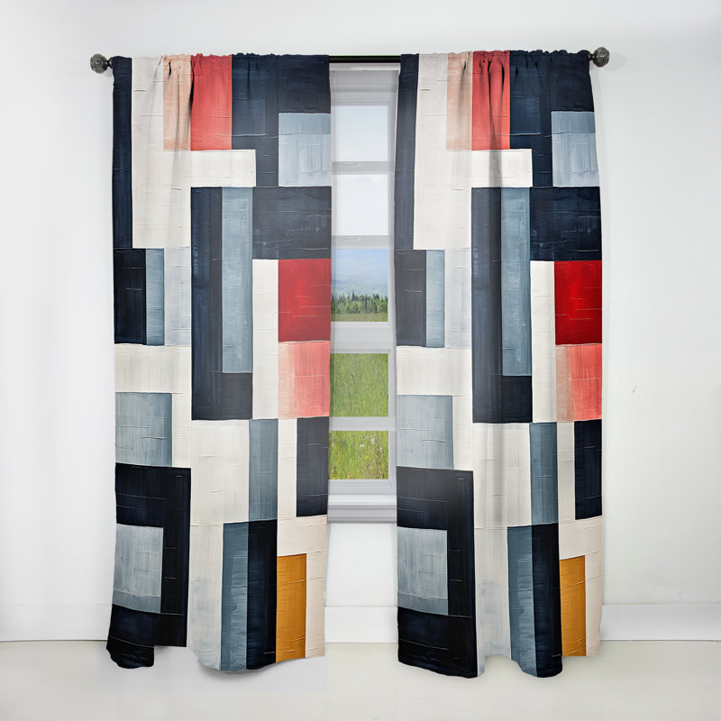 Indigo Illusion Abstract Shapes Iv - Modern Velvet Curtain - Room Darkening - 1 Panel, 52" W x 63" L