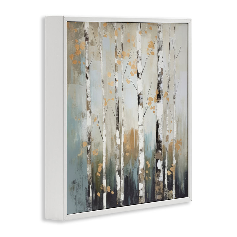 «Autumn Birch Impressions», art de la giclée encadrée par Irena Orlov, H 12 po x l 12 po, Giclée encadrée blanc bord de mer