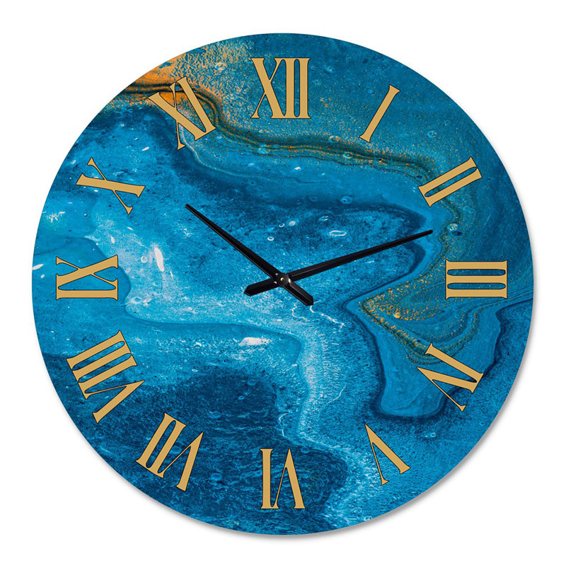 Composition abstraite en marbre bleu II - horloge murale moderne, Moyenne