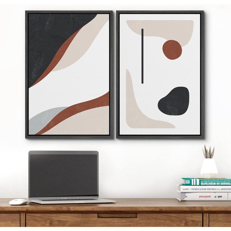 «Brown and Black Geometric Polygon Collage Abstract Shapes Modern Relax / Calm On Canvas», reproduction de 2 pièces