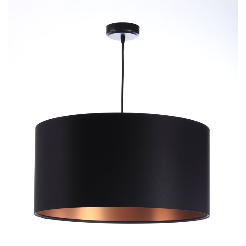 1 - Light White/Grey Drum Pendant, 107cm H x 50cm W x 50cm D, Black/Golden, Black