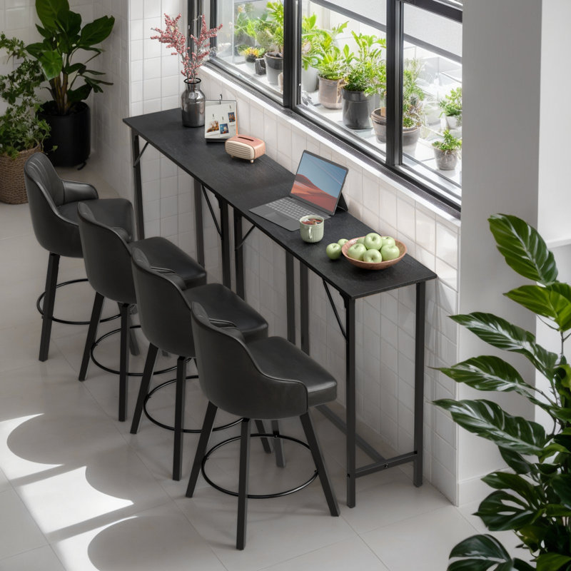 Table de bar haute densité en MDF et structure en fer - Table de pub noire imperméable et résistante aux égratignures pour les petits espaces