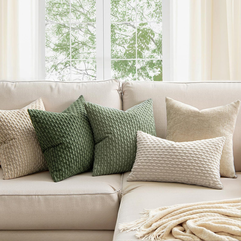 Housses de coussin 18 x 18 po en velours côtelé vert sauge, paquet de 2 taies d'oreiller rayées, Vert sauge