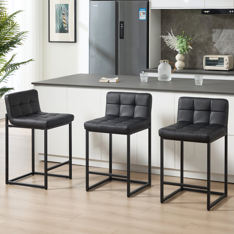 Ensemble de 3 tabourets de bar 24 po à hauteur de comptoir avec structure en métal, Noir