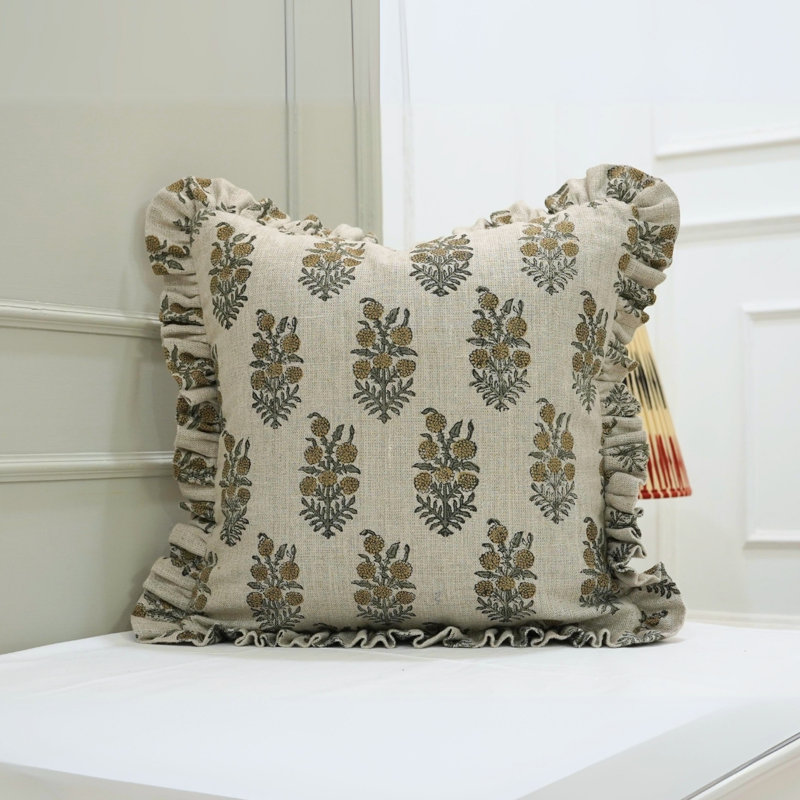 Housse de coussin double à double face Fab Fabine, coussin décoratif en lin, vert, H 24 po x l 24 po, Carrée