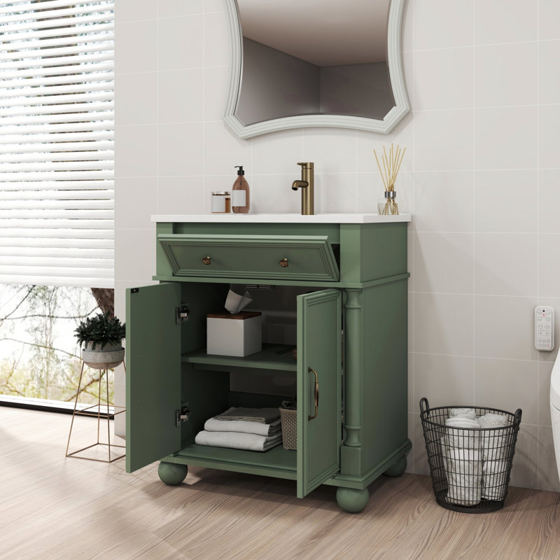 Meuble-lavabo autoportant avec rangement, Vert