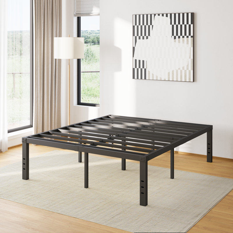 Base de lit plateforme 18 po avec métal robuste, assemblage facile, sans grincement, Grand lit