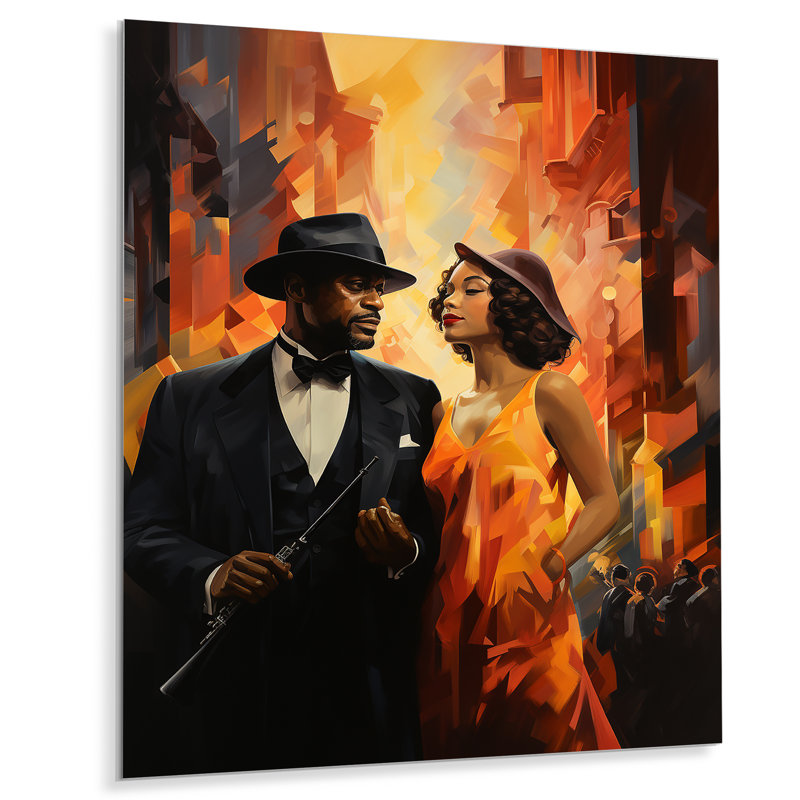 Orange et noir Harlem Renaissance Jazz Couple - art mural Harlem Renaissance en métal, H 32 po x l 16 po x P 1 po
