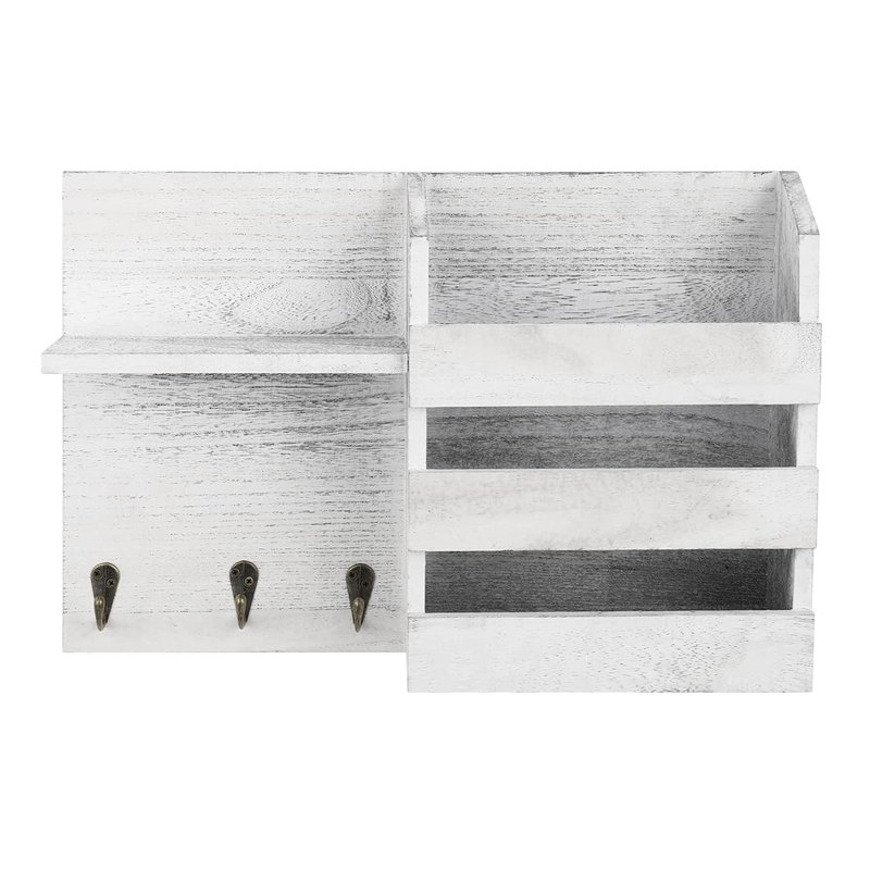 Hershell Floating Shelf with Hooks, Gray