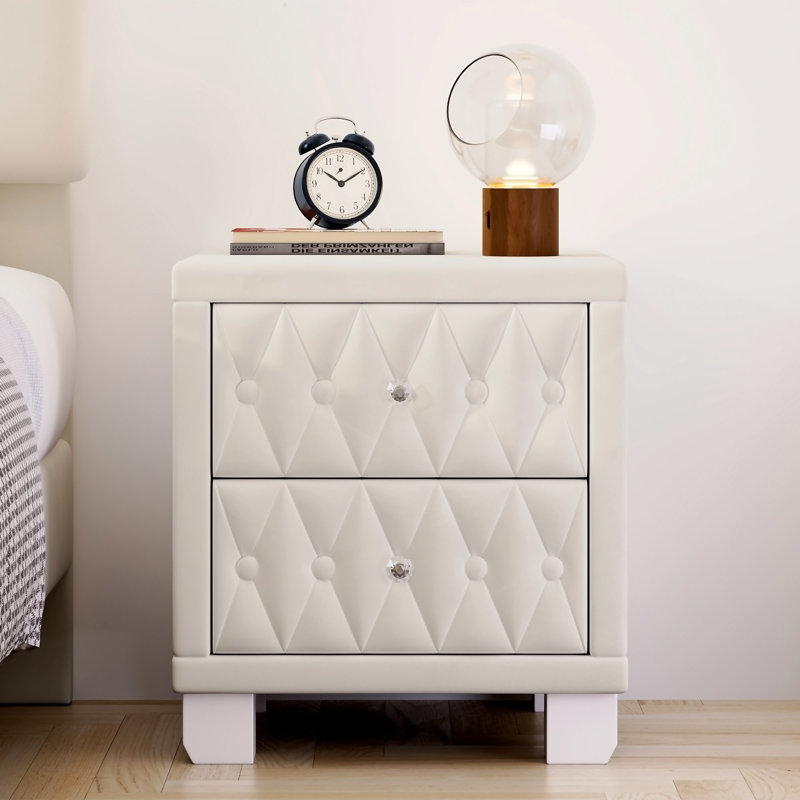 Table de chevet avec capitonnage à boutons Elegant, Beige