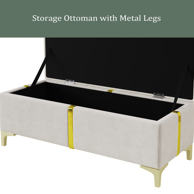 Ensemble de chambre à coucher 2 pièces, lit plateforme tapissier grand avec système de rangement hydraulique, repose-pieds avec pieds en métal