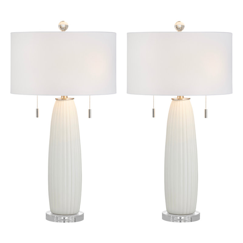 30" Crystal Table Lamp With White Shade