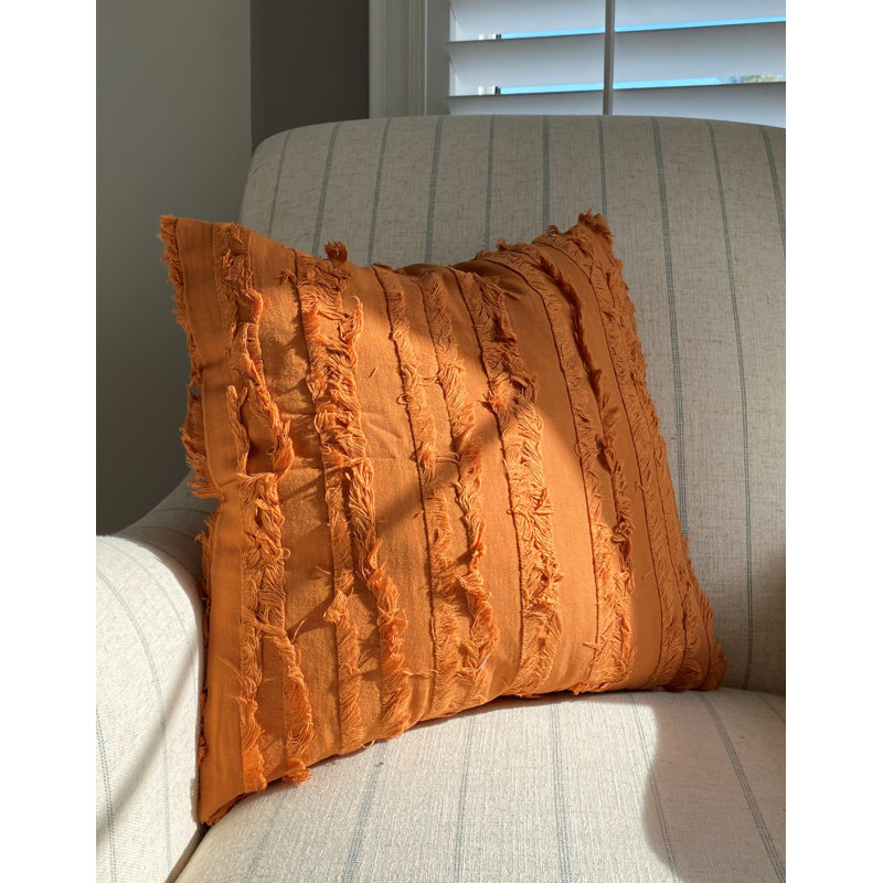 Nancy Fringe Cotton Fringe Cotton Throw Pillow, Orange