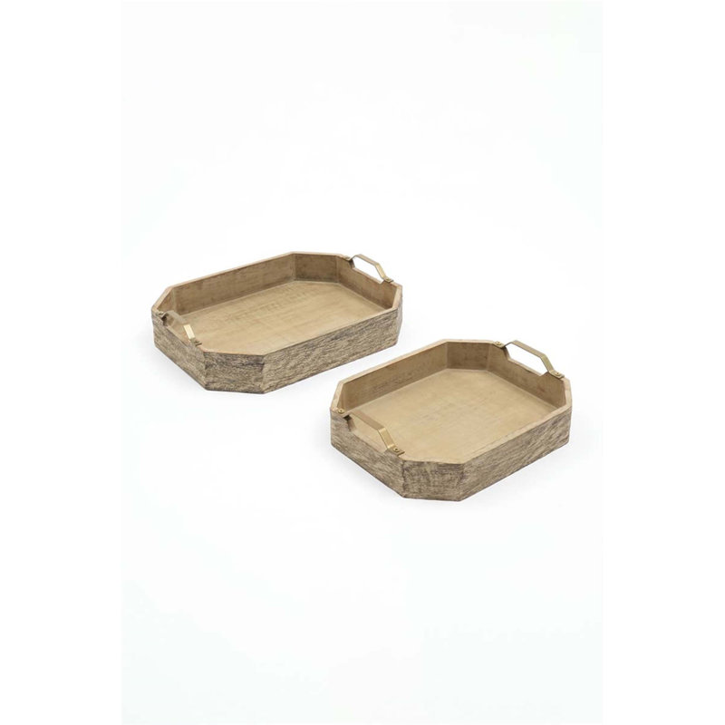Octagonal Mango Wood Serving Tray Set, Handcrafted for Elegance and Functionality, Perfect for Home Decor and Entertaining.
