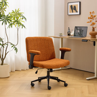 Chenille Upholstered Swivel Desk Chair with Flip-Up Arms, Adjustable Rolling Home Office Task Chair