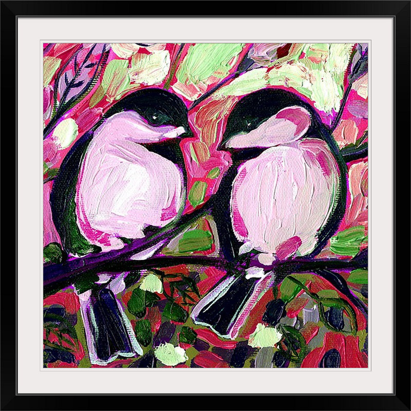 Nolani Valentine Chickadees in Love '- reproduction d'art, H 32 po x l 32 po x P 1 po, Cadre noir