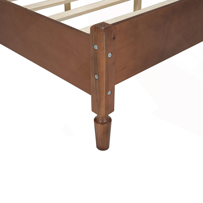 Lit plateforme en bois exquis avec tête de lit en rotin naturel pour un sommeil de rêve, Double, Noyer