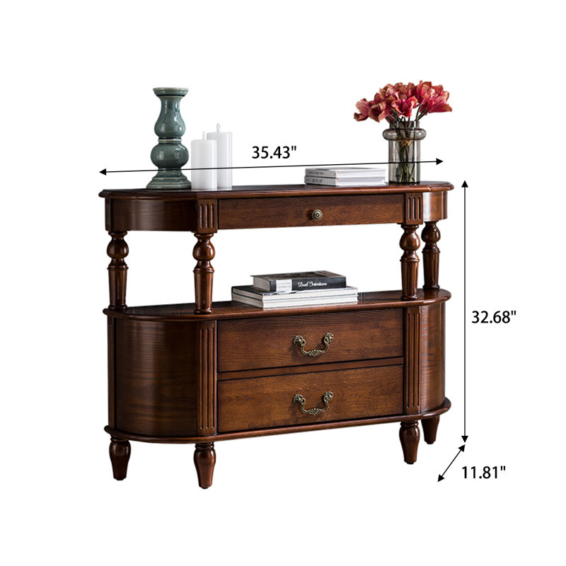 Retro Solid Wood Rectangular Entryway Cabinet, 32.68" H x 35.43" W x 11.81" D
