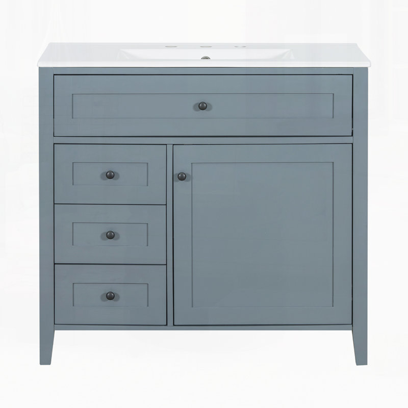 36" Bathroom Vanity with Sink, Freestanding Vanity for Bathroom Storage and Organization, Blue Gray, 36"