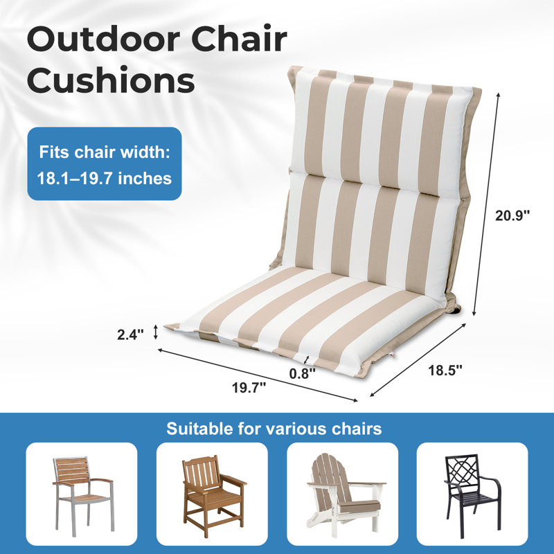  Ensemble de 2 coussins de chaise d'extérieur à bride, 39 x 20 x 2,4 po, Beige