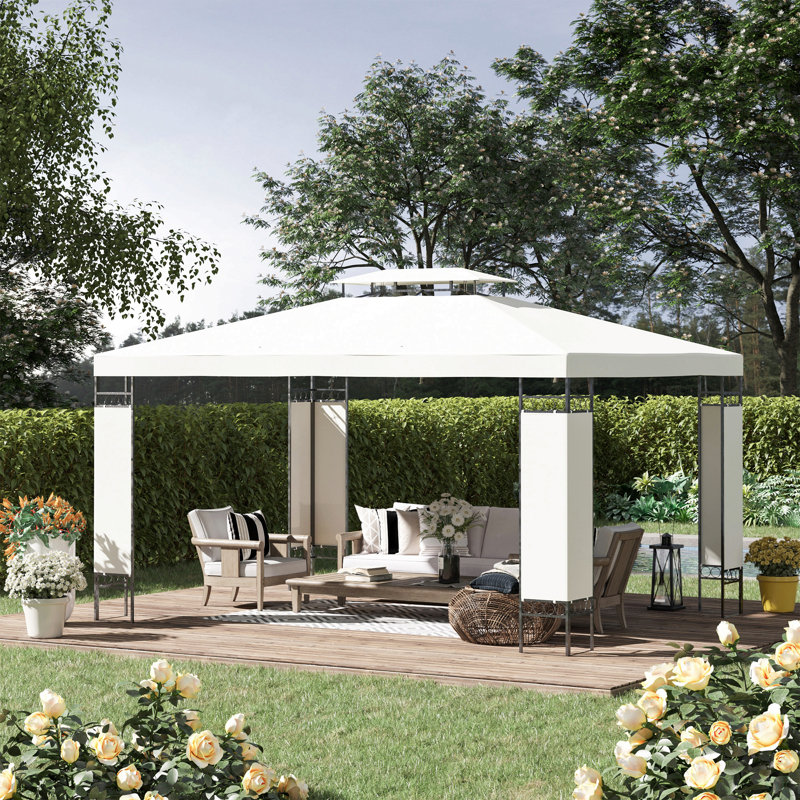 Outsunny 10' X 13' Patio Gazebo, Double Roof Outdoor Gazebo Canopy Shelter With Screen Decorate Corner Frame, For Garden, Lawn, Backyard And Deck, Cream White