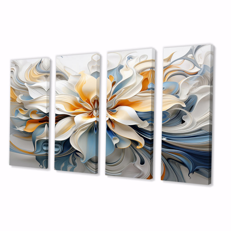 Abstrait en fleurs de magnolia blanc et bleu ambre II 4 pièces