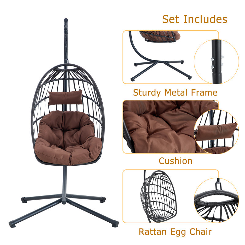  Chaise suspendue en fer robuste avec tissage en osier, balançoire simple intérieur / extérieur, noir, Noir, Noir