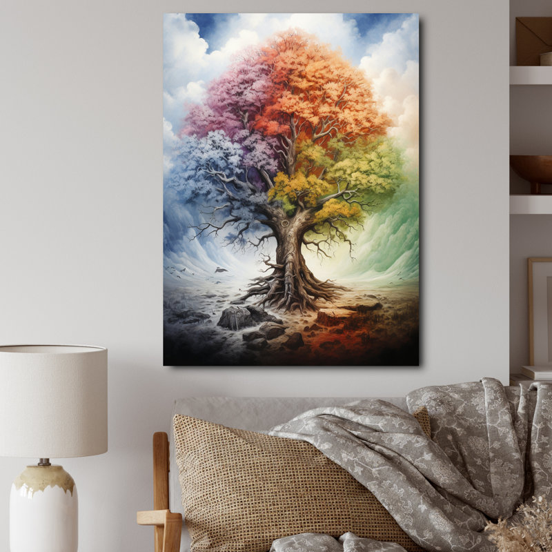 «Tree of Life All Seasons I - Trees», reproduction d'art sur toile encadrée, H 32 po x l 16 po x P 1 po, Toile tendue