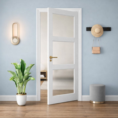 Panneau de porte intérieur peint 80 po. X 80 po + 3/8 po Panneau de verre givré 3-Lite