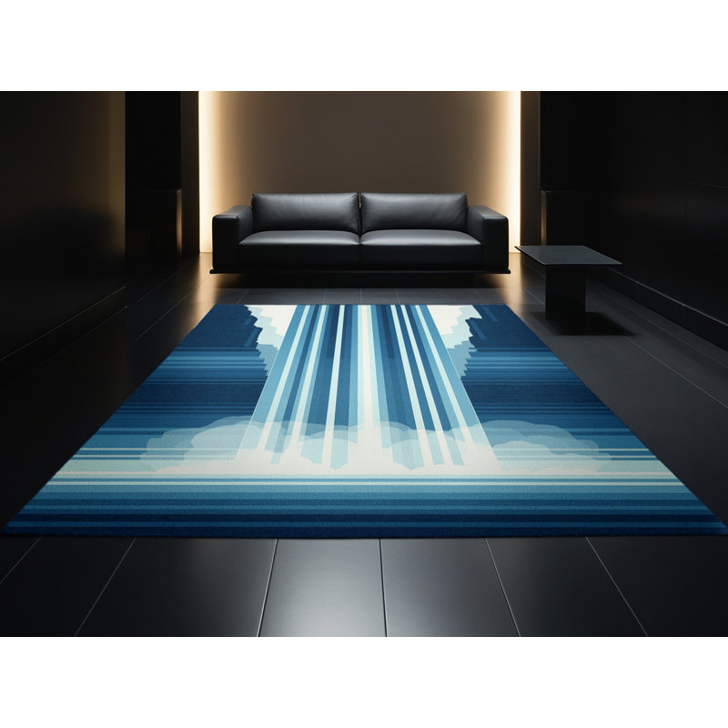 Soft Plush Fairborn Angel Falls Venezuela Contemporary Ombre Area Rug in Blue – Navy Binding, 5x8
