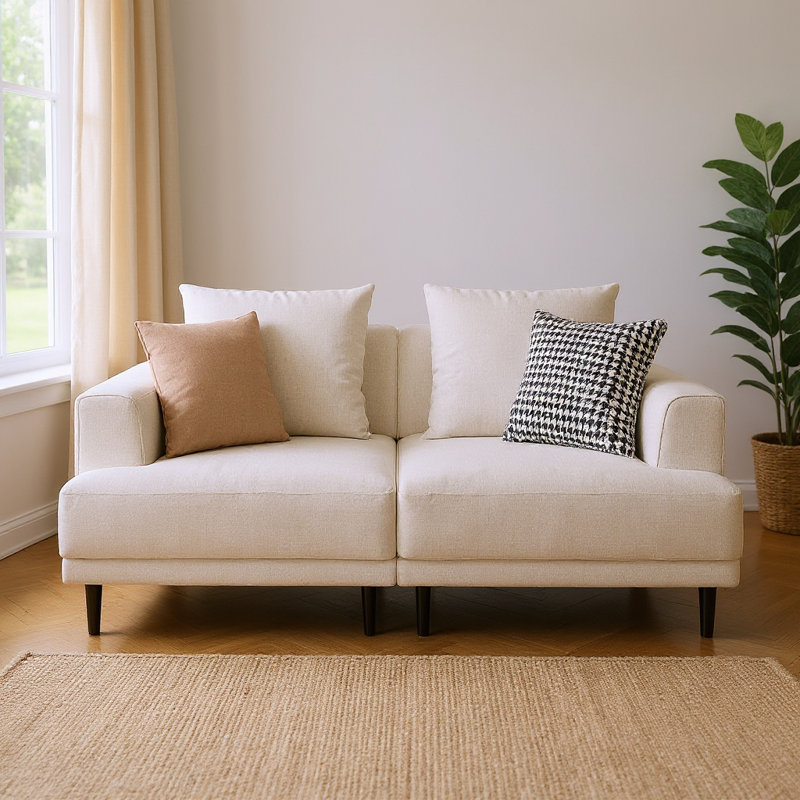Modern Deep Seat Sofa With Pillows, High Legs, Comfortable Living Room Sofa, Apartment Sofa