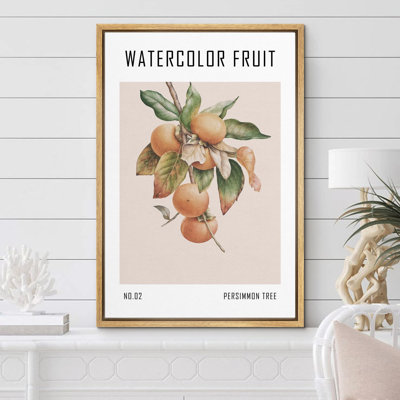 Aquarelle pastel persimmon fruit Mid-Century moderne minimaliste chic Relax Calme coloré