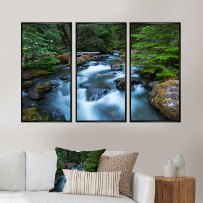 «Rush Water In Forest Creek», ensemble de 3 toiles encadrées