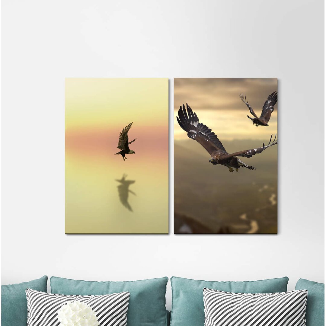 2-tlg. Leinwandbilder-Set - Fotografie „Freedom Eagle Bald Eagle Flying Majestic Gold Birds”