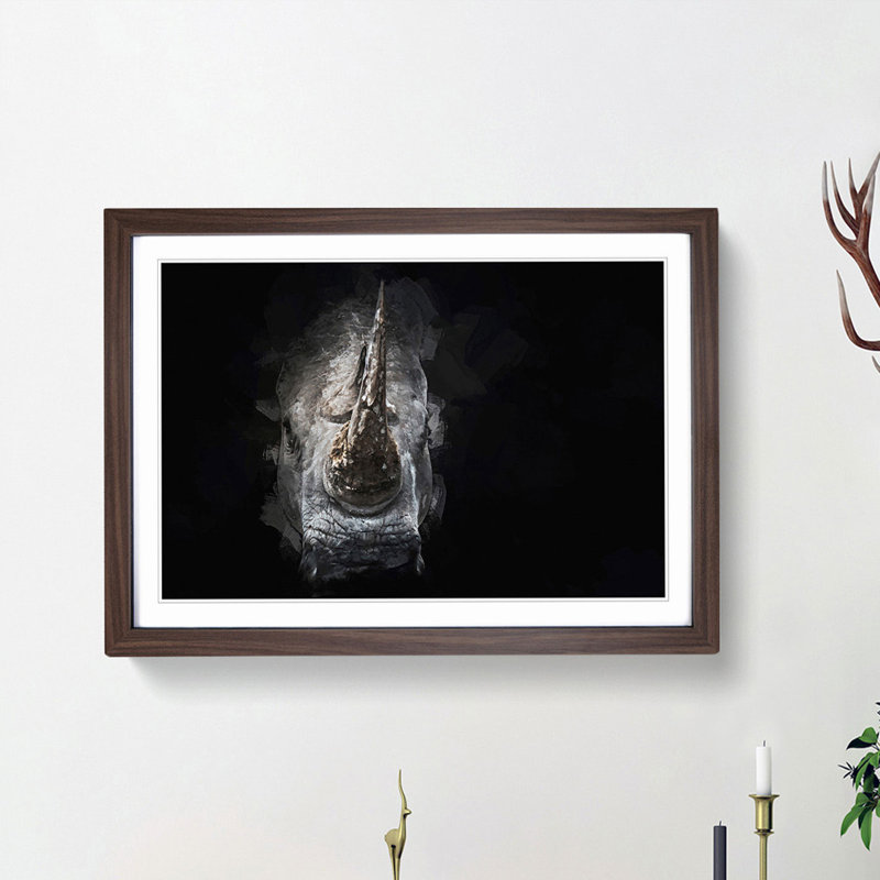 Rhino in the Shadows in Abstract - Picture Frame Graphic Art Print, 27cm H x 36cm W x 2cm D, Walnut Framed