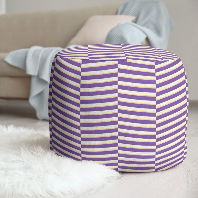 Upholstered Pouf, Purple/Yellow